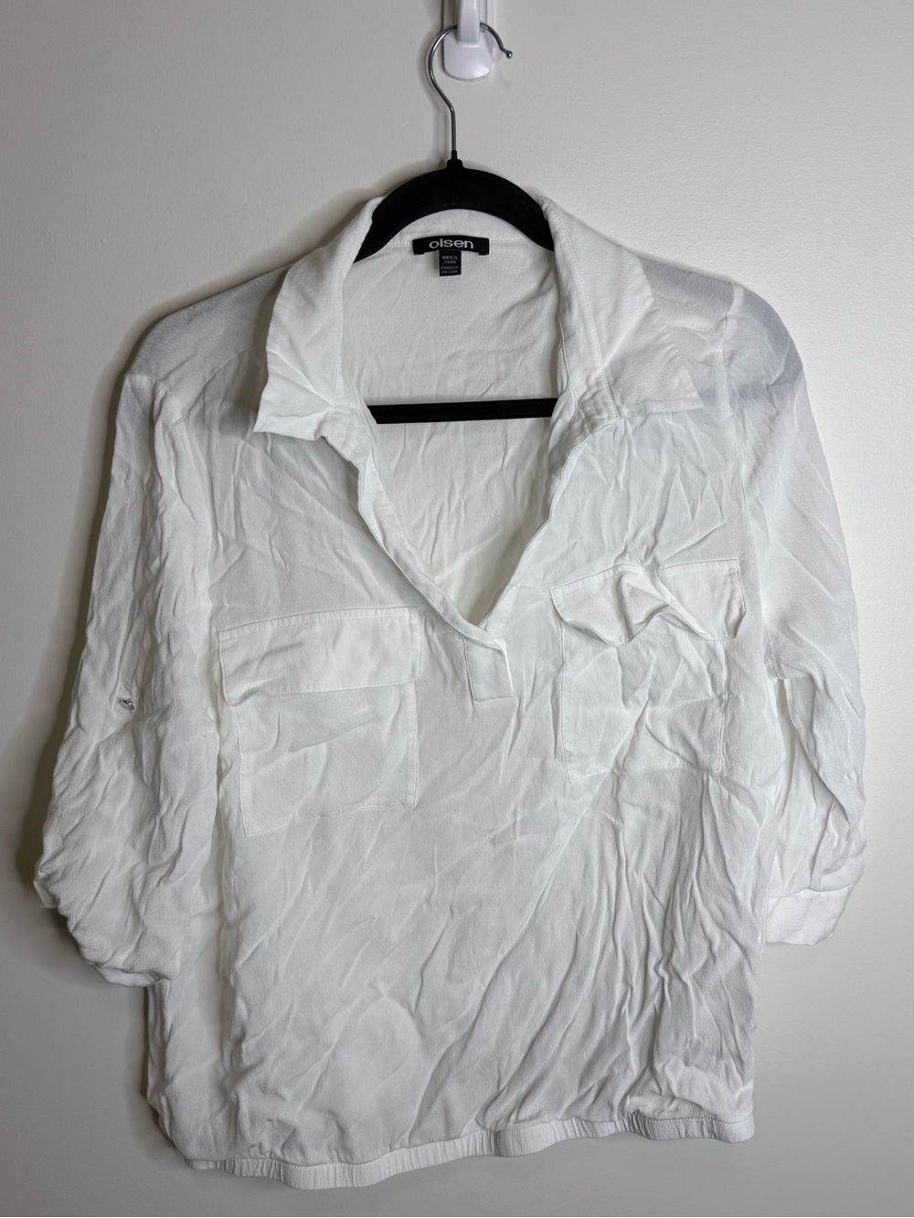 Olsen white collar blouse top with pockets size XL /16